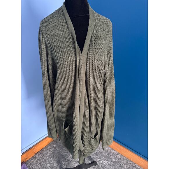 Market and Spruce Sweaters - Market & Spruce Olive Green Open Front Knit Cardigan Sweater Size 3X